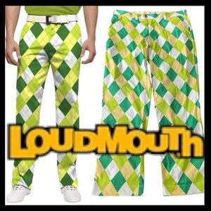 Loudmouth Golf White/Green/Yellow Cotton Argyle Golf Pants (36x32)